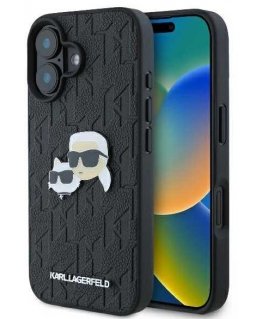 Case Karl Lagerfeld KLHCP16SPGKLKCPK iPhone 16 6.1" black/black hardcase Monogram Karl&Chaoupette Head Pin