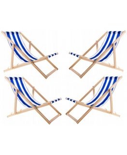 Set of 4 Loungers, Blue Stripes, Assembled, Woodok