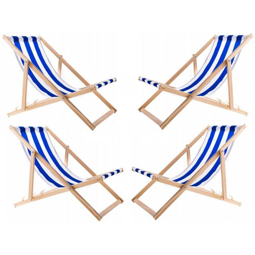 Set of 4 Loungers, Blue Stripes, Assembled, Woodok