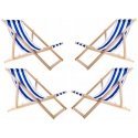 Set of 4 Loungers, Blue Stripes, Assembled, Woodok Set of 4 Loungers, Blue Stripes, Assembled, Woodok