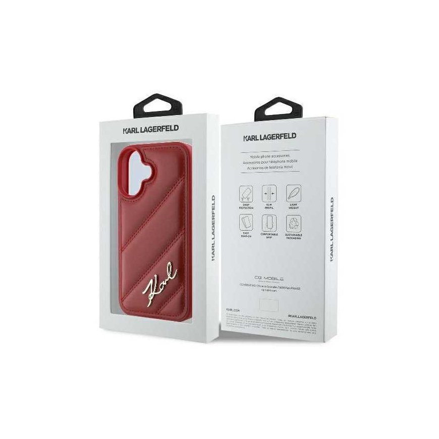 Case Karl Lagerfeld KLHCP16SPQDSMGR iPhone 16 6.1" red/red hardcase Quilted Signature – 3