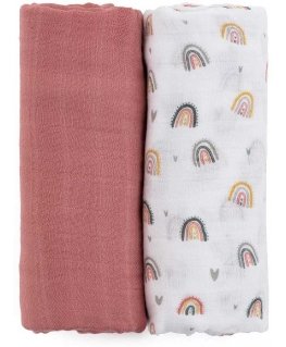 Petite&Mars Misty Bamboo Muslin Wrap Set of 2 | Rose