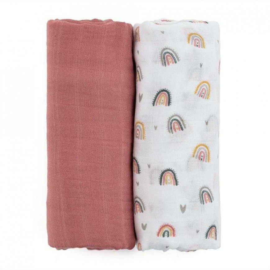 Petite&Mars Misty Bamboo Muslin Wrap Set of 2 | Rose – 2