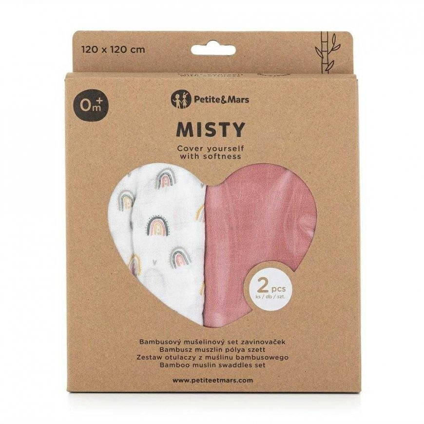 Petite&Mars Misty Bamboo Muslin Wrap Set of 2 | Rose – 4