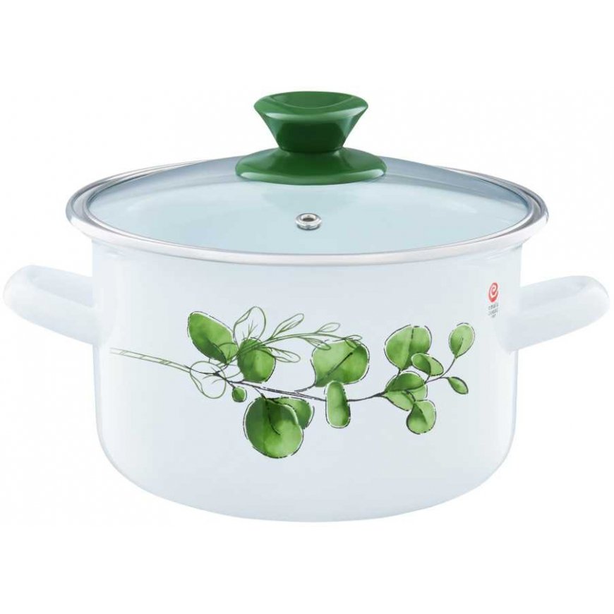 Puodas emaliowany su dangteliu Eukaliptus 22 cm 5 l EMALIA OLKUSZ