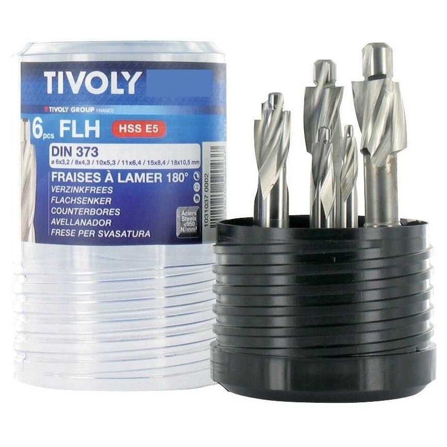 Drilled Tivoli Countersink set Ø6-18mm, HSS-E5, 180°, 6 pcs – 2