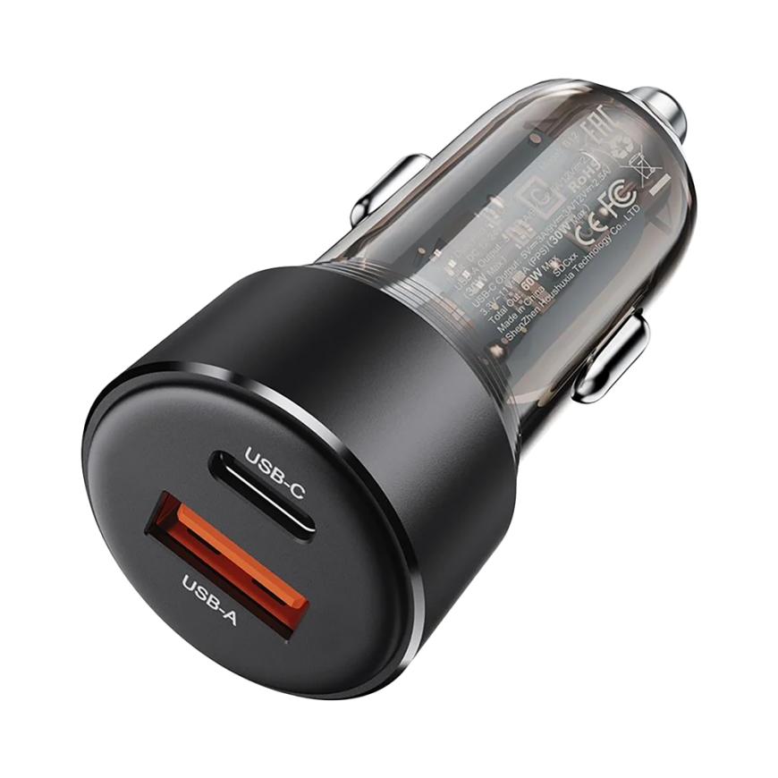 Acefast B12 car charger 60W USB-A | USB-C - black – 2