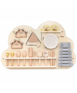 Viga Toys Medinis muzikinis stalas su 12 perkusinių instrumentų rinkiniu