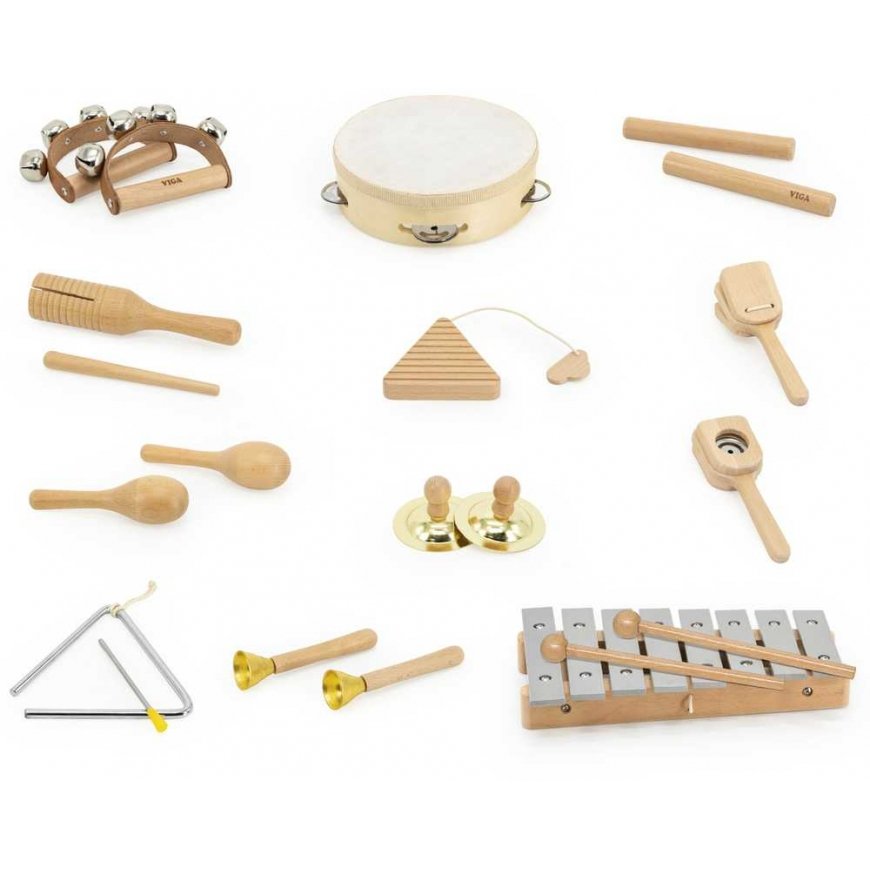 Viga Toys Medinis muzikinis stalas su 12 perkusinių instrumentų rinkiniu – 3
