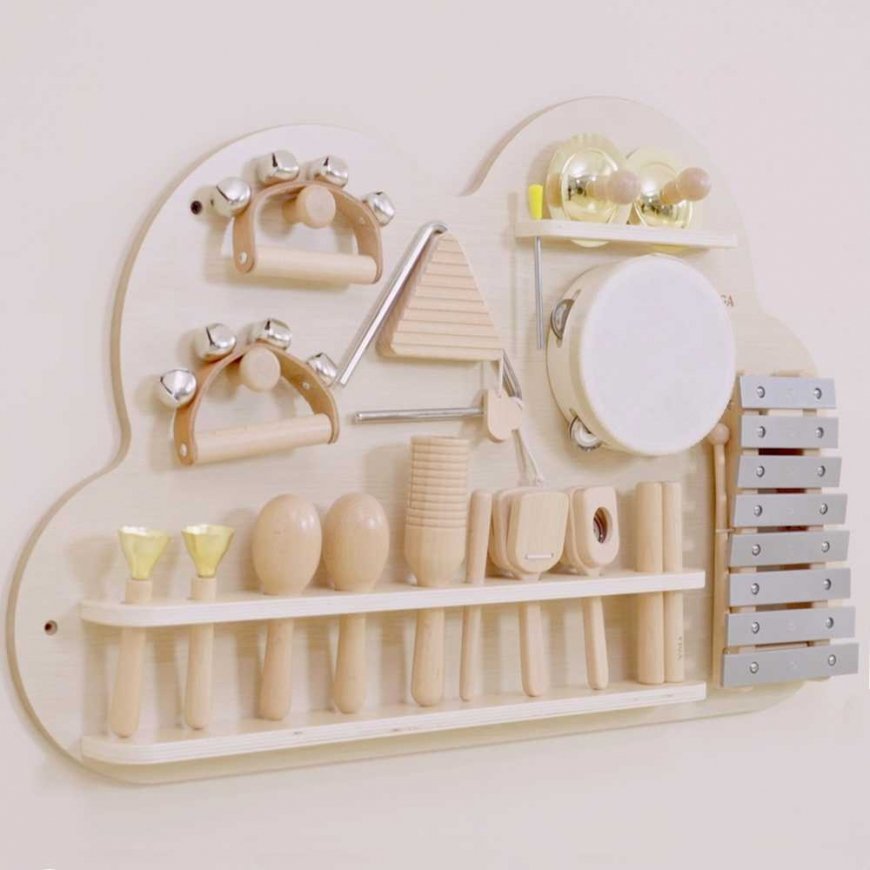Viga Toys Medinis muzikinis stalas su 12 perkusinių instrumentų rinkiniu – 5