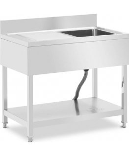 Royal Catering Single bowl basin sink with drainer, shelf and rim, right, 100 x 60 x 97 cm