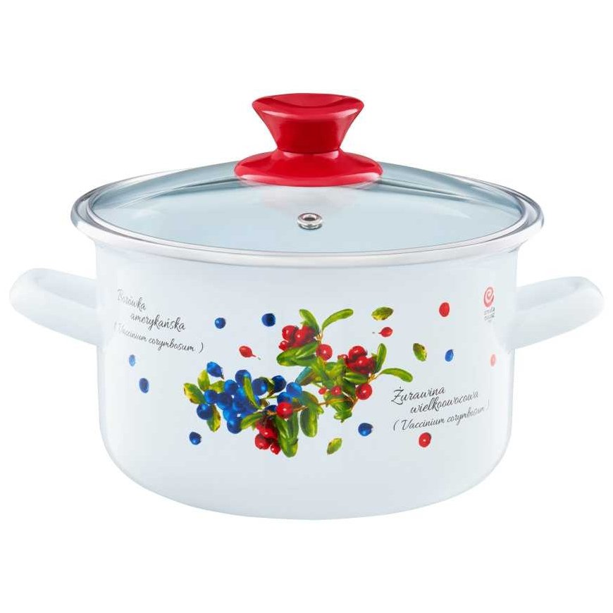 Puodas emaliowany su dangteliu Borówka 20 cm 3,8 l EMALIA OLKUSZ