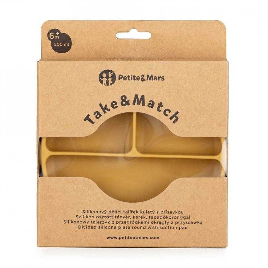 Petite&Mars Take&Match - silicone plate with compartments and suction cup | Intense ocher – 3