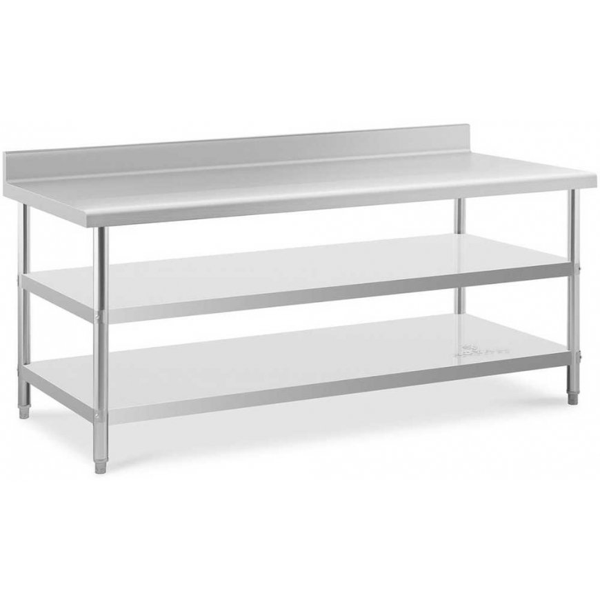 Royal Catering Stalas, nerūdijantis plienas, sieninis stalviršis su briauna, 2 lentynos, 200x90cm – 2
