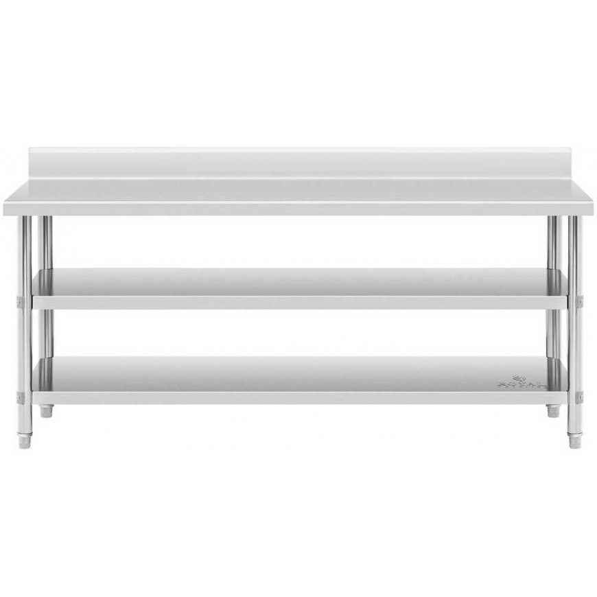 Royal Catering Table, stainless steel, wall top with edge, 2 shelves, 200x90cm – 5