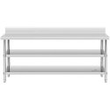 Royal Catering Stalas, nerūdijantis plienas, sieninis stalviršis su briauna, 2 lentynos, 200x90cm Royal Catering Stalas, nerūdijantis plienas, sieninis stalviršis su briauna, 2 lentynos, 200x90cm