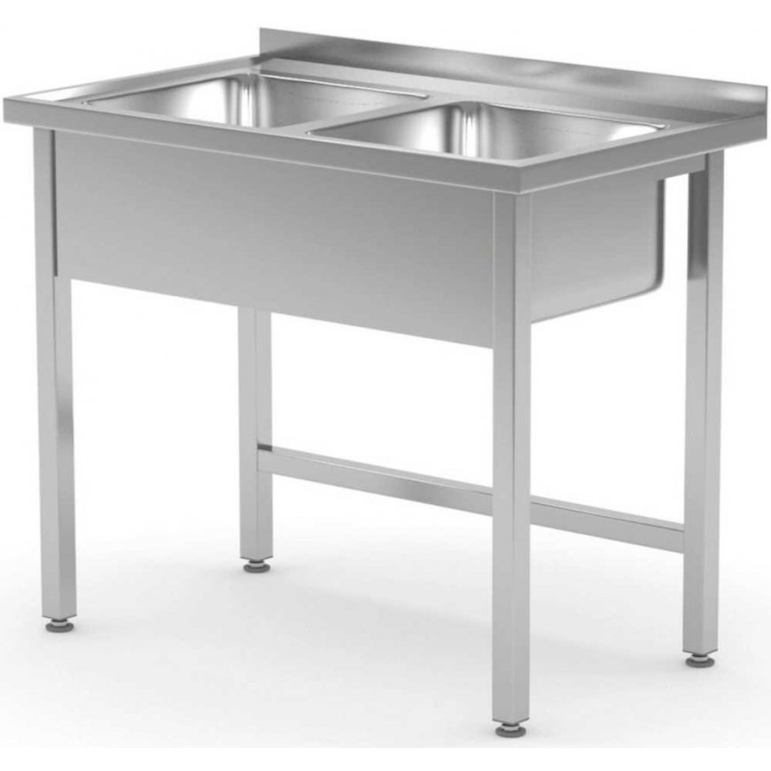 Wall-mounted kitchen table with two sinks, welded steel, 100x60x85 cm - Hendi 815007