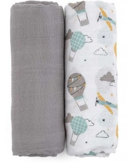 Petite&Mars Misty - bambuko muslino vytinys, 2 rinkinys | Pilka
