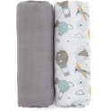 Petite&Mars Misty Bamboo Muslin Wrap Set of 2 | Gray Petite&Mars Misty Bamboo Muslin Wrap Set of 2 | Gray