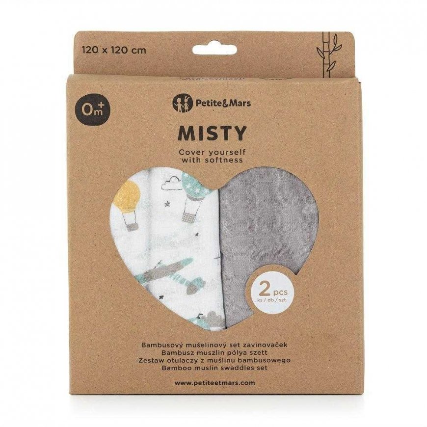 Petite&Mars Misty Bamboo Muslin Wrap Set of 2 | Gray – 4