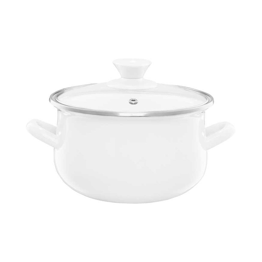 Enamel pot with lid Pieza cream 14 cm 1.25 l ENAMEL OLKUSZ