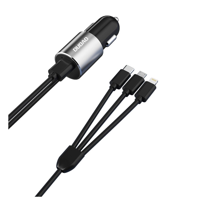DUDAO R5ProN 3.4A Car Charger Built-in cables Universal Grey Cigar lighter Fast charging Auto