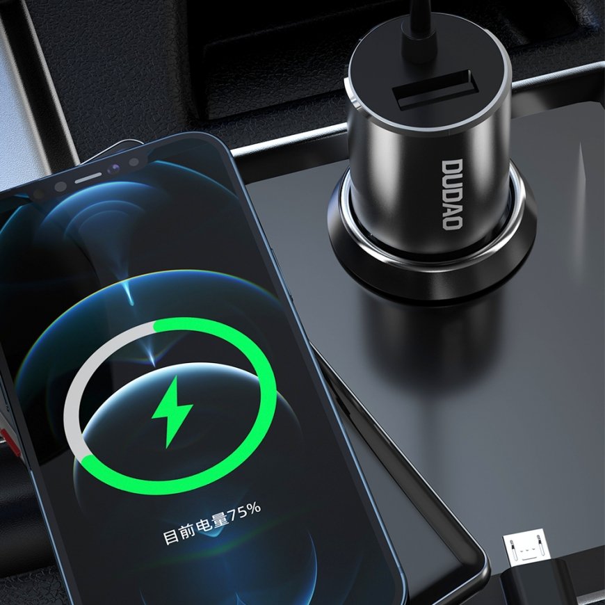 DUDAO R5ProN 3.4A Car Charger Built-in cables Universalus Pilka Cigarų pridegiklis Spartusis įkrovim – 5