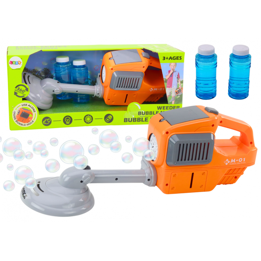 Lean Toys Muilo burbulų mašina vejapjovės žoliapjovė, dviejų skysčių oranžinė