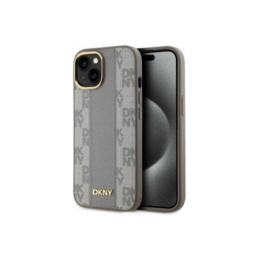 Dėklas DKNY DKHMP14SPCPVSLE iPhone 14 6.1" smėlio spalva/beige hardcase Leather Checkered Mono Pattern MagSafe
