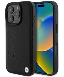 Case BMW BMHMP16XSLLBK iPhone 16 Pro Max 6.9" black/black hardcase Leather Hot Stamp MagSafe