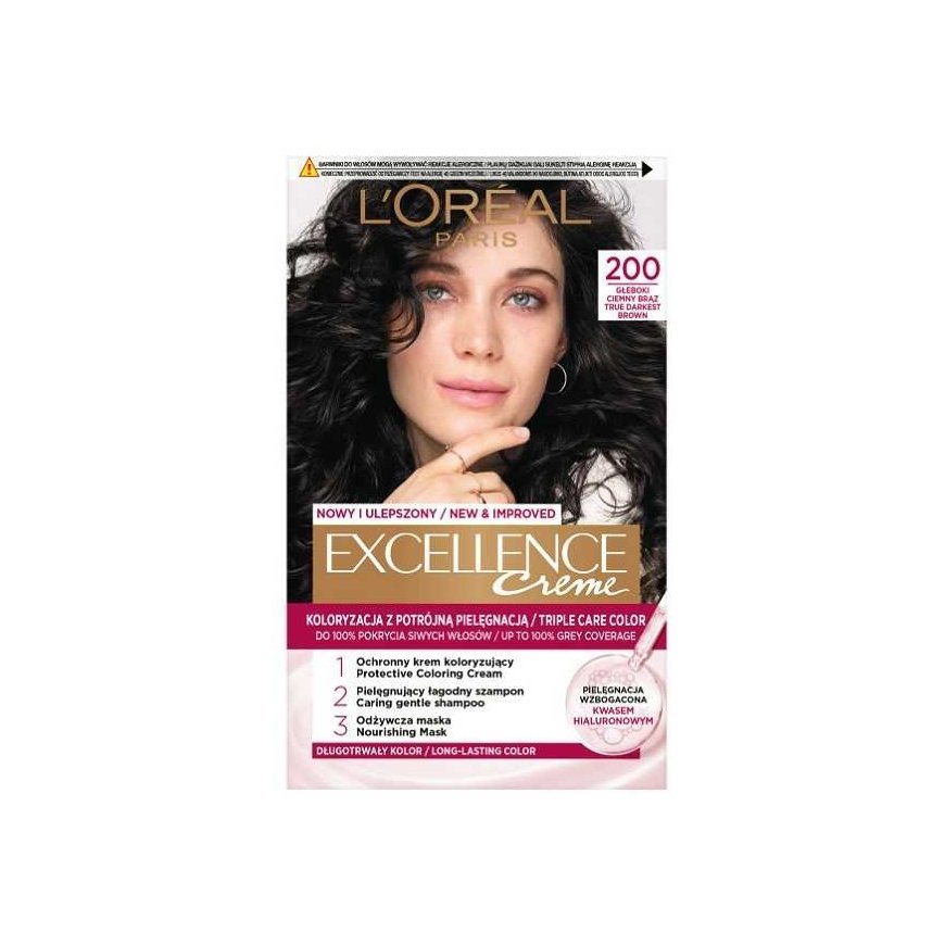 Alkotest L'OREAL_Excellence kreminiai plaukų dažai 200 tamsiai rudi 176 ml