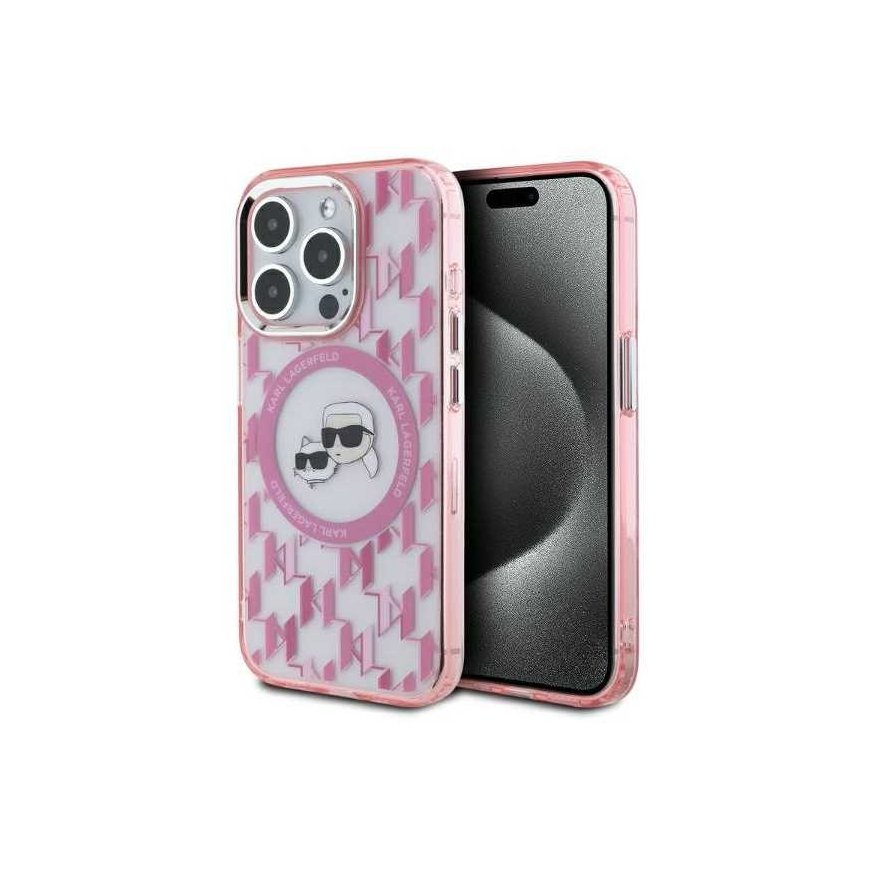 Case Karl Lagerfeld KLHMP15XHMCKMHP iPhone 15 Pro Max 6.7" pink IML Monogram Karl&Choupette Head MagSafe
