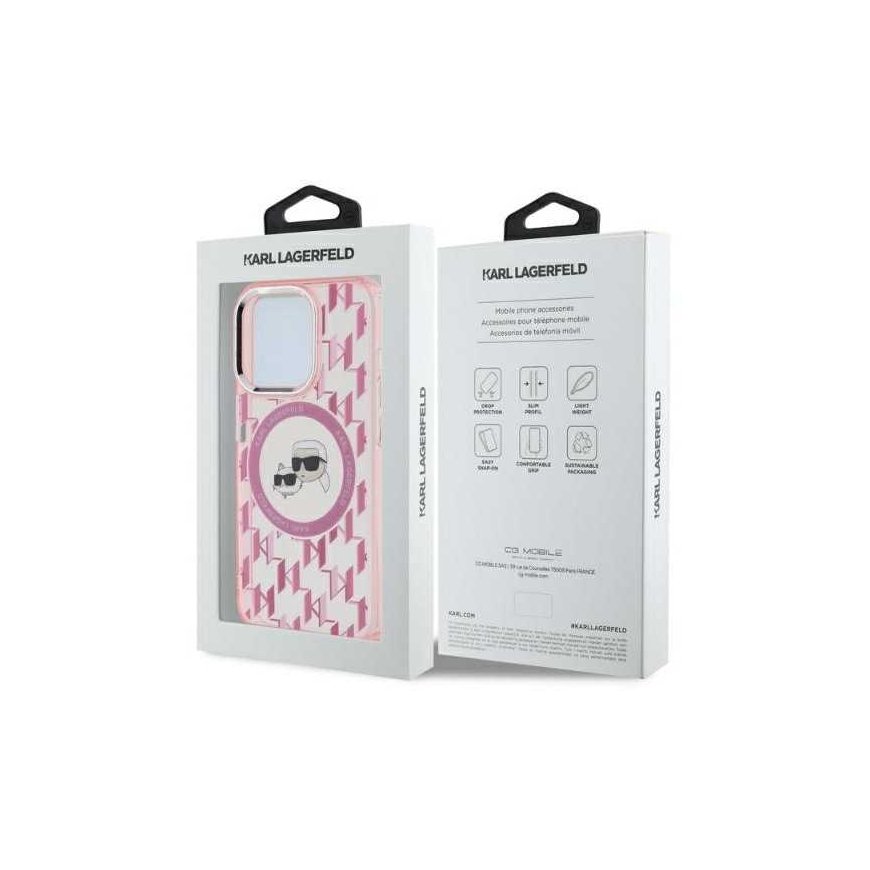 Dėklas Karl Lagerfeld KLHMP15XHMCKMHP iPhone 15 Pro Max 6.7" rožinis/pink IML Monogram Karl&Choupette Head MagSafe – 2