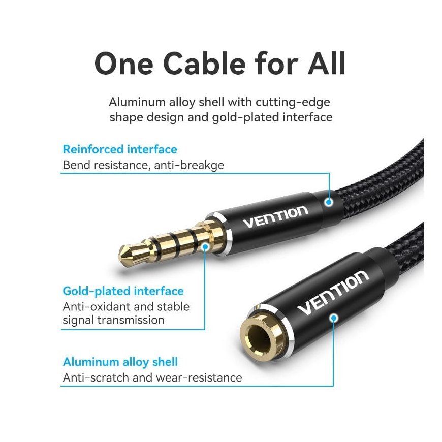 Vention BHCBF audio kabelis 1 m 3.5mm TRRS Melns – 5