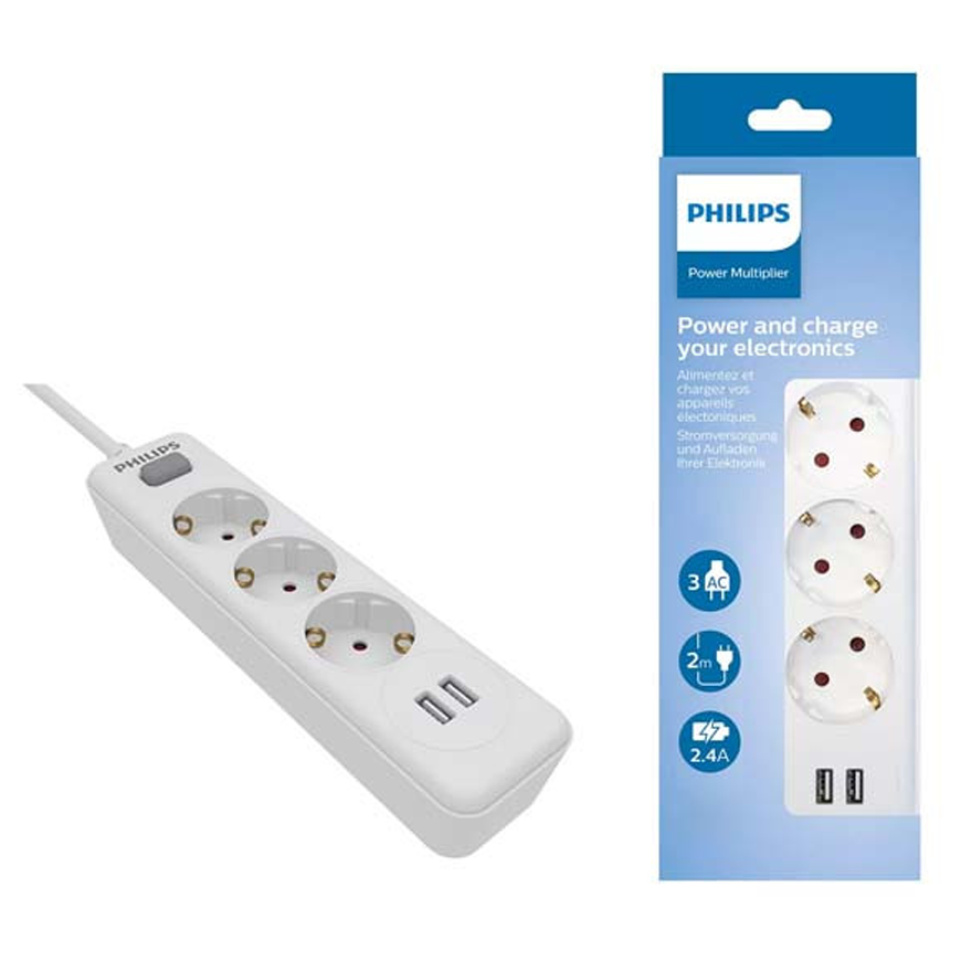 Philips „PHILIPS“ MAITINIMO pratęsimo kabelis APŽVALGA MAITINIMO JUOSTELĖ Baltas 3 LIZDAI 2XUSB 2M SPN3032WA/60 – 2