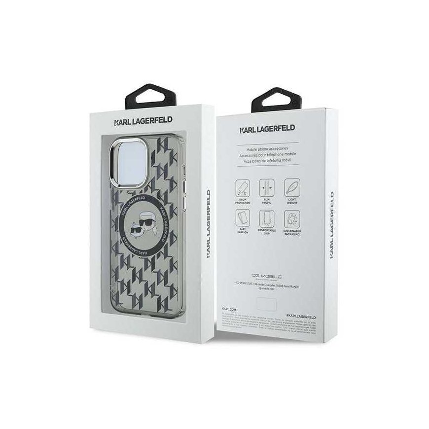 Dėklas Karl Lagerfeld KLHMP15LHMCKMHK iPhone 15 Pro 6.1" juoda/juodas IML Monogram Karl&Choupette Head MagSafe – 2