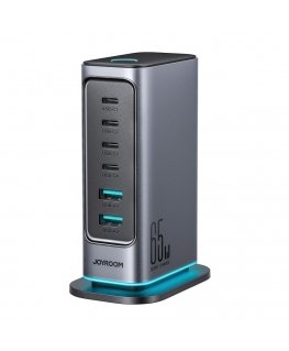 Joyroom JR-TCM02 multi-port GaN charger 65W EU 4x USB-C 2x USB-A - dark gray