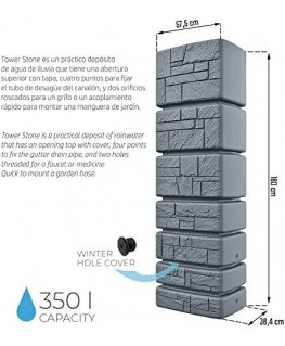 Prosperplast RAINWATER TANK WATER TOWER STONES 350L SMOOTH GRAY