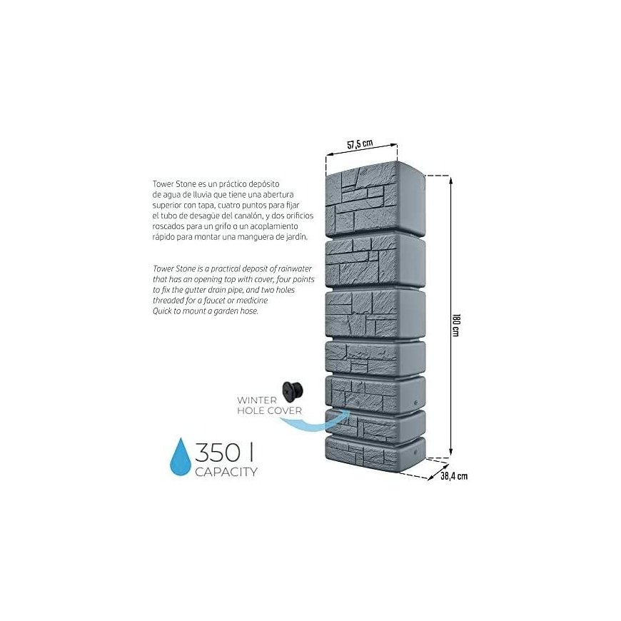Prosperplast RAINWATER TANK WATER TOWER STONES 350L SMOOTH GRAY