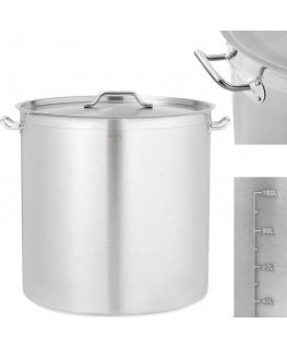 Royal Catering Steel pot with measuring cup lid for electric gas induction cooker, 130 l
