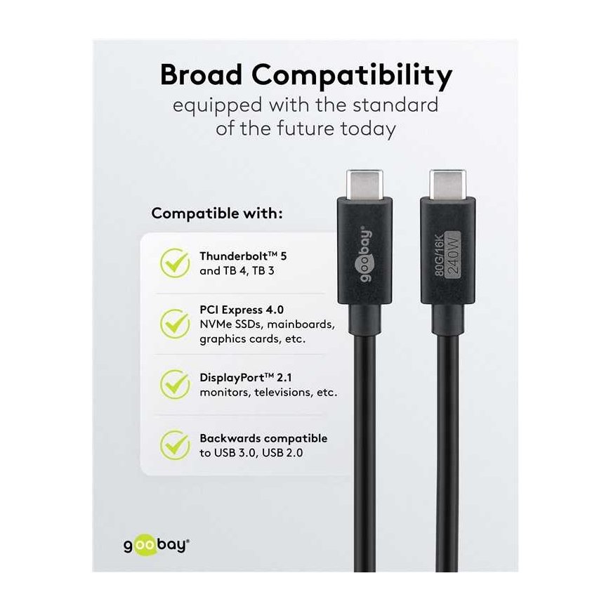 Cable USB-C USB4 v2.0 80 Gb/s 240W 16K Goobay 1.2m – 3