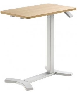 Spacetronik Buddy white adjustable table on wheels. wood