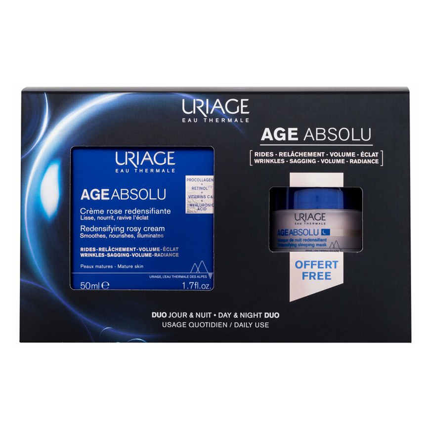 Uriage Age Absolu Day & Night Duo Day Kremas rinkinys moterims (Age Absolu Redensifying Rosy Kremas 50 ml + Age Absolu Redensify