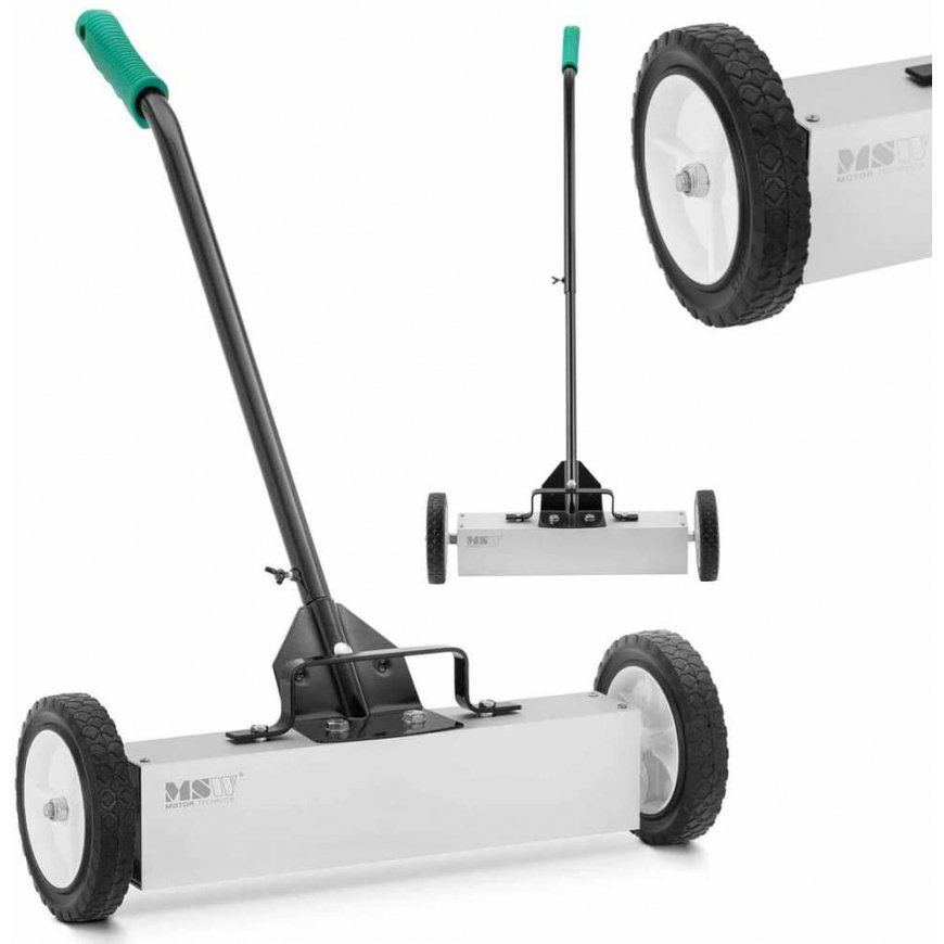 MSW Magnetic broom for collecting nail chips on wheels, width 45 cm