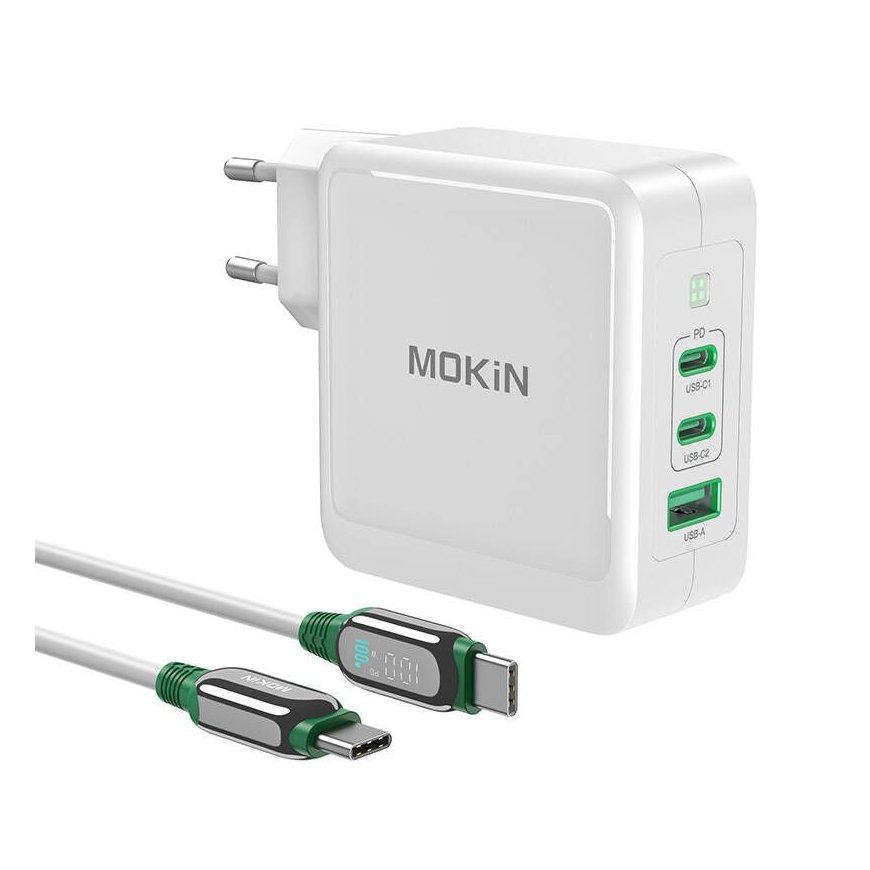 Charger MOKiN PD140W 2C1A GaN 2xUSB-C 1xUSB-A (black)