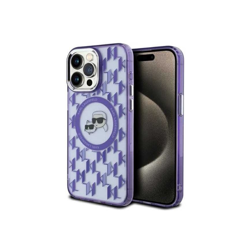 Dėklas Karl Lagerfeld KLHMP15XHMCKMHU iPhone 15 Pro Max 6.7" violetinė/violetinė IML Monogram Karl&Choupette Head MagSafe