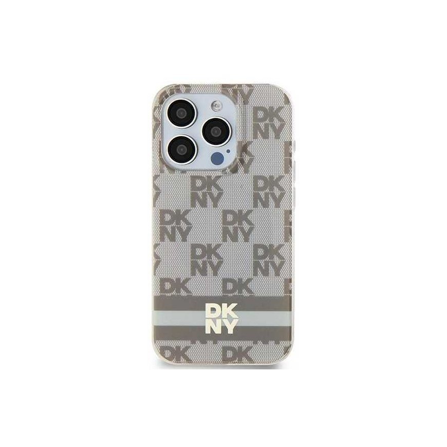 Dėklas DKNY DKHMP14XPCPVSLE iPhone 14 Pro Max 6.7" smėlio spalva/beige hardcase Leather Checkered Mono Pattern MagSafe
