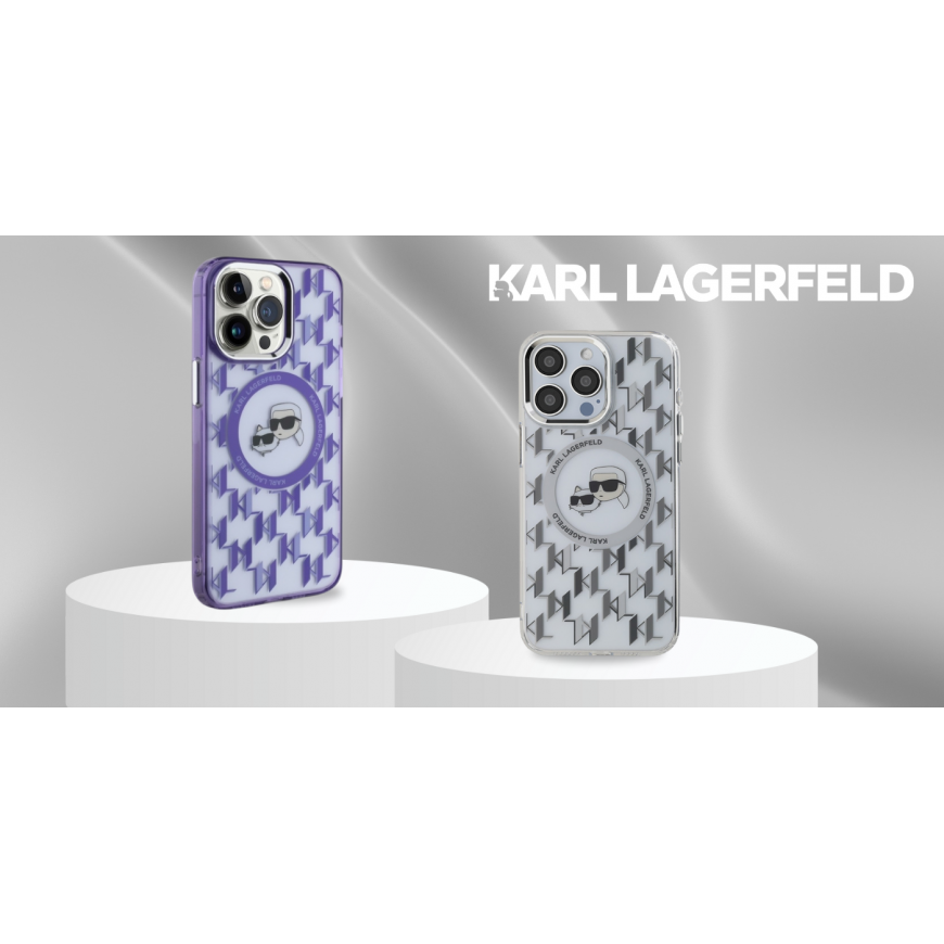 Dėklas Karl Lagerfeld KLHMP15SHMCKMHU iPhone 15 6.1" violetinė/violetinė IML Monogram Karl&Choupette Head MagSafe