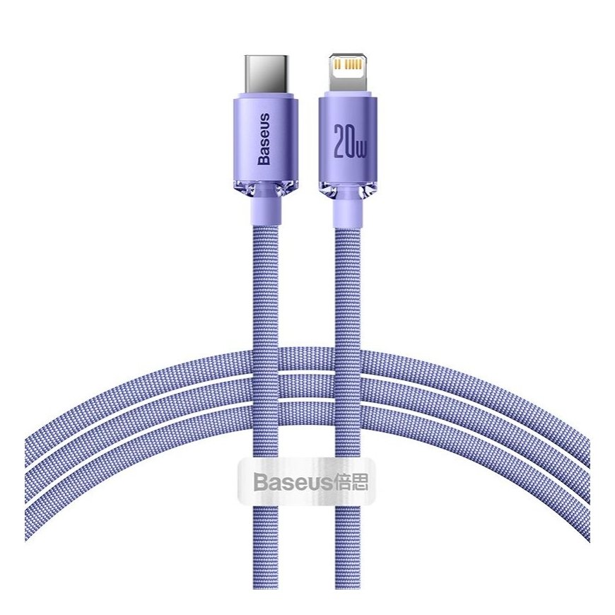 Baseus Crystal Shine mobilo telefonu kabelis Lillā 1,2 m USB C Lightning