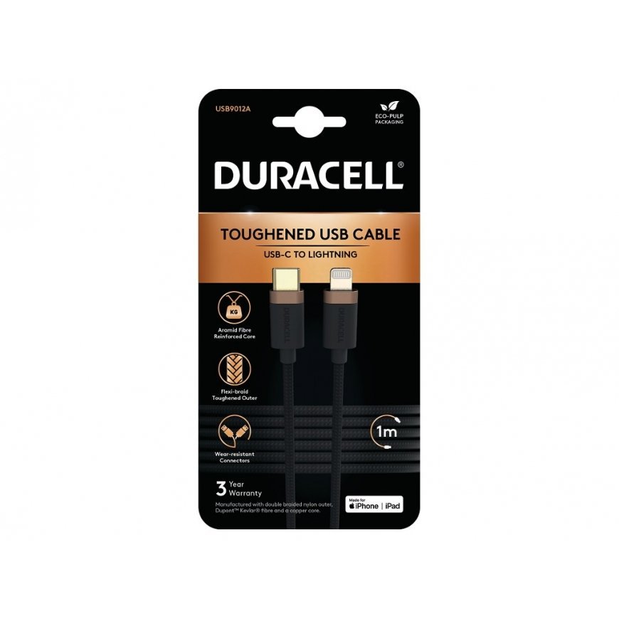 Duracell USB9012A lightning kabelis Melns